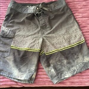 Gray Swim Shorts with Green Accents